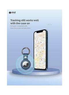 INEIX Leather Waterproof Protective Case Cover With Key Ring  For Apple AirTag Navy Blue  - Image 4