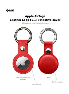 INEIX Leather Waterproof Protective Case Cover With Key Ring  For Apple AirTag Red  - Image 2