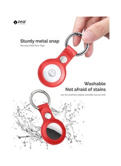 INEIX Leather Waterproof Protective Case Cover With Key Ring  For Apple AirTag Red  - Image 3