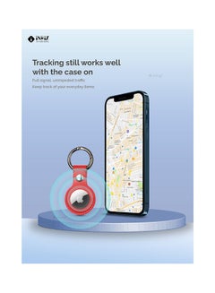 INEIX Leather Waterproof Protective Case Cover With Key Ring  For Apple AirTag Red  - Image 4