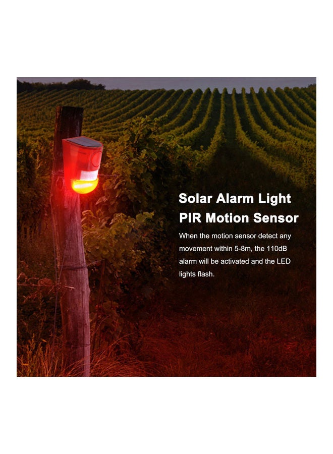 Solar Alarm PIR Motion Sensor 110dB Loud Siren LED Strobe Light Red 120 x 69mm - Image 2