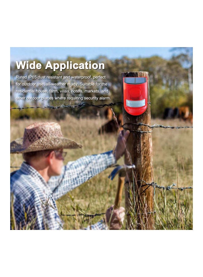 Solar Alarm PIR Motion Sensor 110dB Loud Siren LED Strobe Light Red 120 x 69mm - Image 4