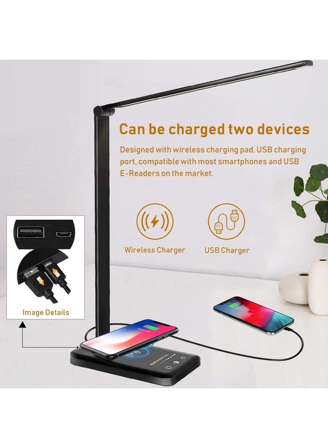 عربست مصباح مكتب LED مع شاحن لاسلكي ومنفذ شحن USB أبيض/ أبيض دافئ/ أصفر 39سم  - Image 2