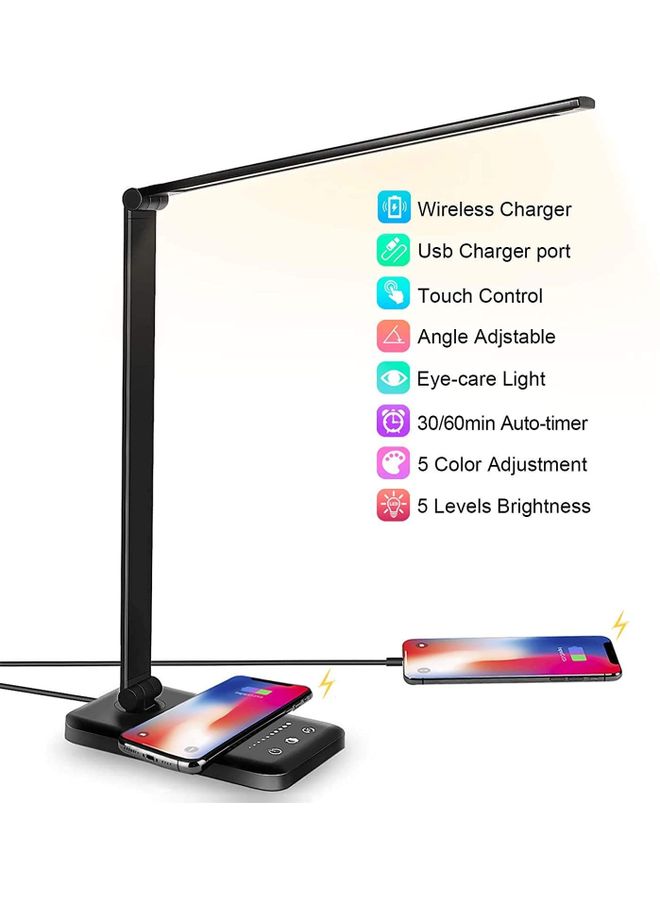 عربست مصباح مكتب LED مع شاحن لاسلكي ومنفذ شحن USB أبيض/ أبيض دافئ/ أصفر 39سم  - Image 3