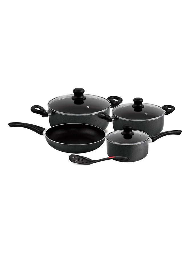 Royalford 8-Piece Ceramic Cookware Set Grey/Clear Fry Pan (24), Saucepan (18), Casserole (24), Casserole (20)cm - Image 1