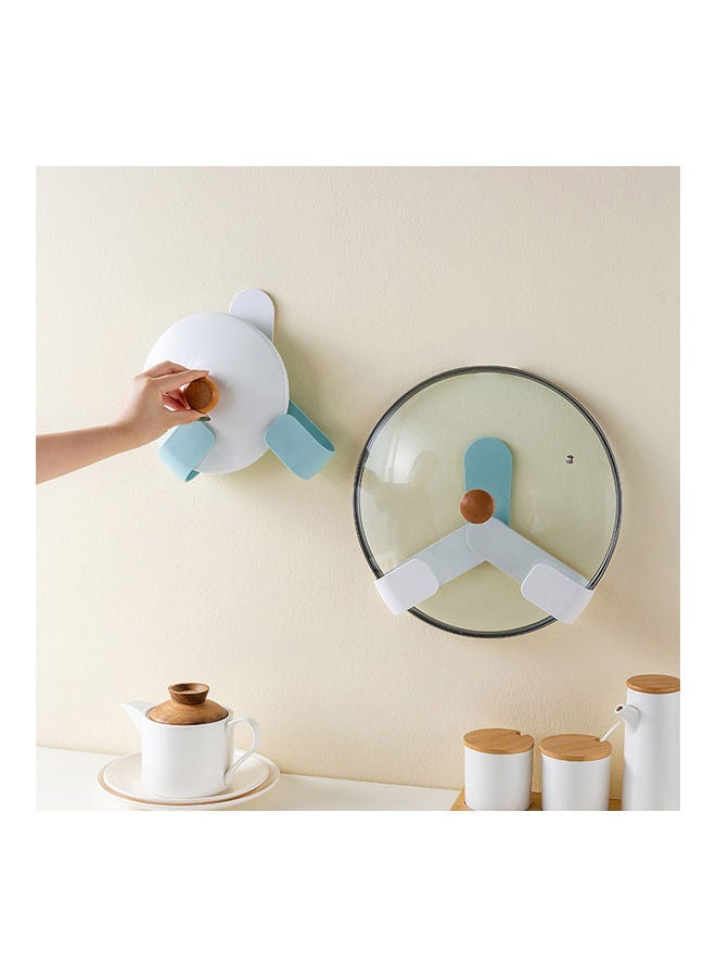 Adjustable Wall Mount Adhesive Pot Lid Holder Storage Rack White/Blue 18x6.5x7cm - Image 2