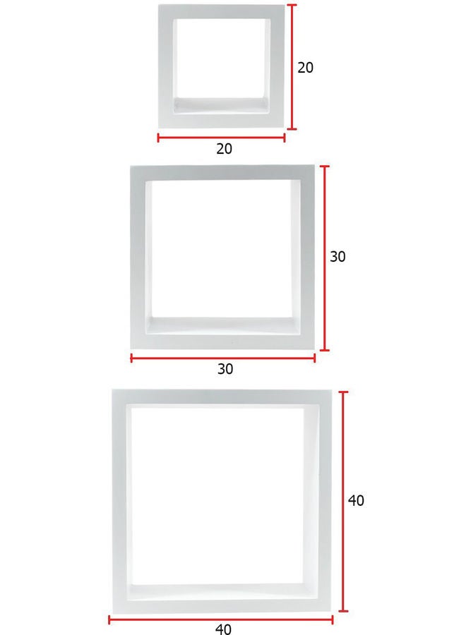 MODERN HOME - Floating Square Cube Wall Shelves Multicolour (20 x 20+30 x 30+40 x 40) x 13) x 2cm - Image 1