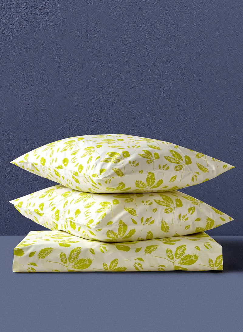 Noon East 100% Cotton Printed 200 Thread Count Fitted Sheet Set -Pillow Case Set  Fitted Sheet And Two Pillow Case 150X200 + 25 cm + 2 Pillow Case 50X75 cm Impression Sage - Neon Queen - Image 2