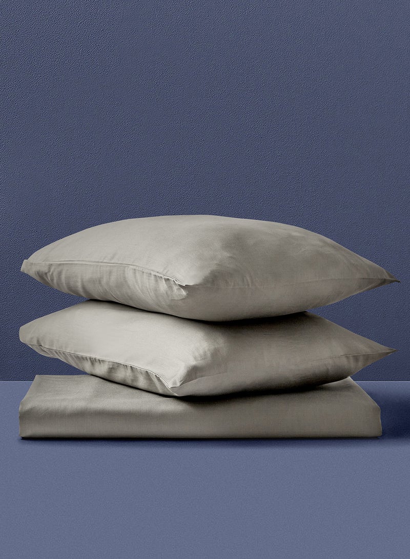 Noon East Fitted Bedsheet Set Single Size  100% Organic Cotton Premium Quality 220 TC Breathable And Soft 1 Bed Sheet And 2 Pillow Cases Grey Color Grey 120 x 200 + 33cm - Image 2