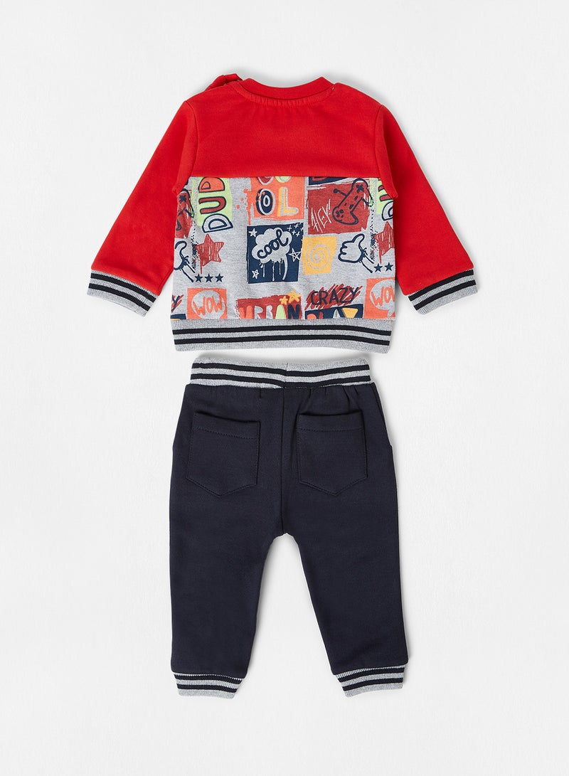 Babybol - Baby Graphic Print Sweatshirt and Joggers Set Red - Image 1