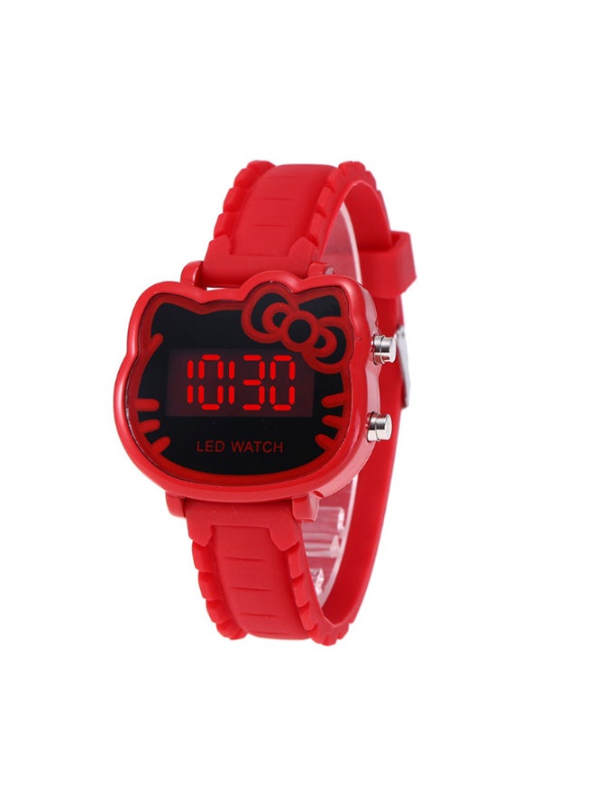 مي فازا Cartoon Student Couple KT Cat Sunglasses LED Children's Watch Red 