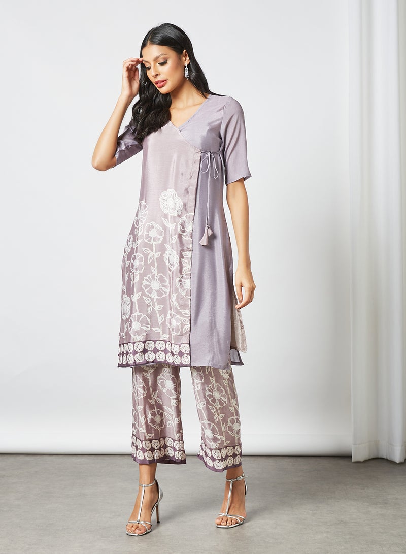 AKS - Khari Print Kurta and Pants Set Purple - Image 1