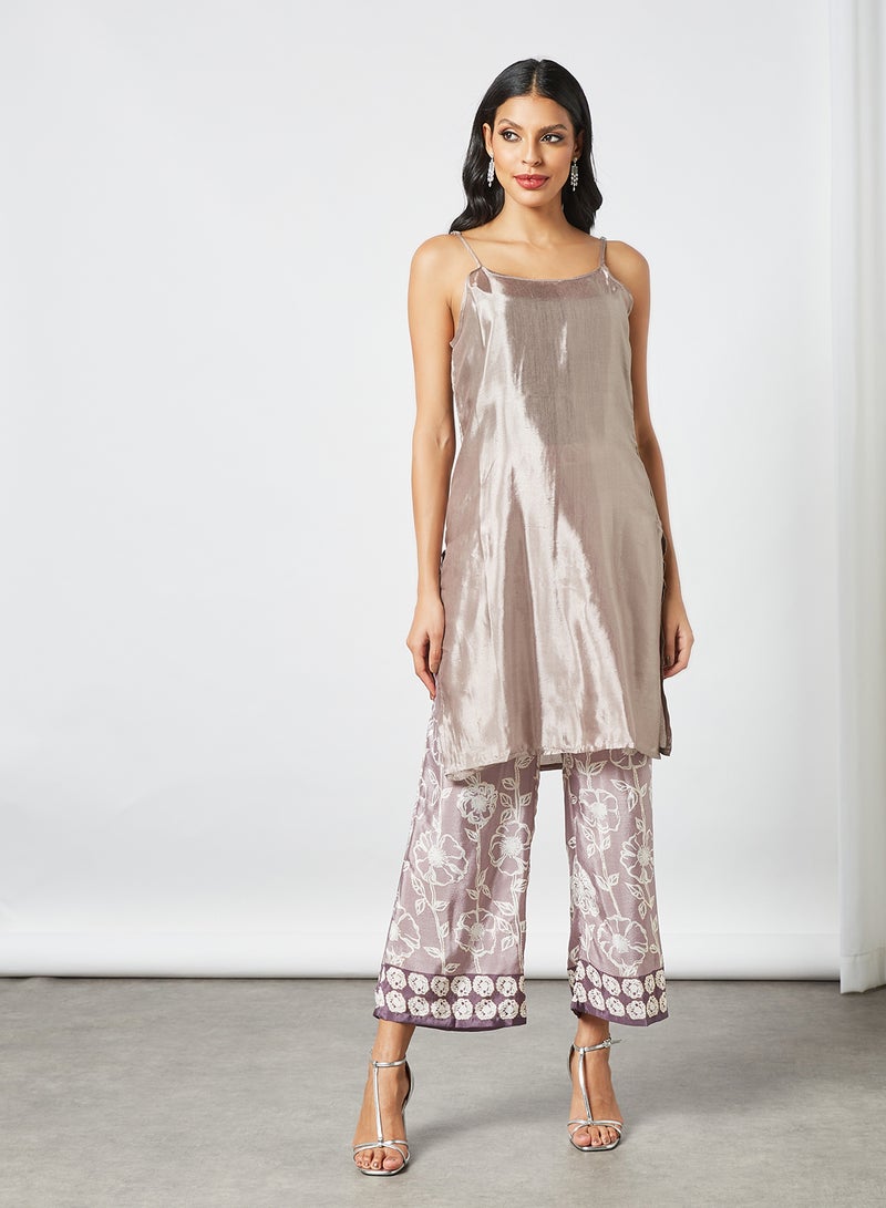 AKS - Khari Print Kurta and Pants Set Purple - Image 1