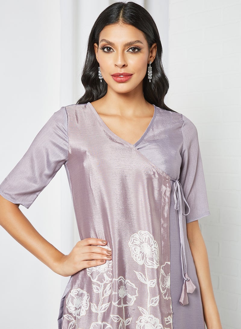 AKS - Khari Print Kurta and Pants Set Purple - Image 1