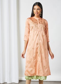 Printed Twin-Layer Kurta Peach/Green