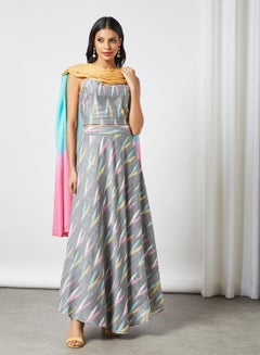 Ikat Print 3-Piece Lehenga Set Grey
