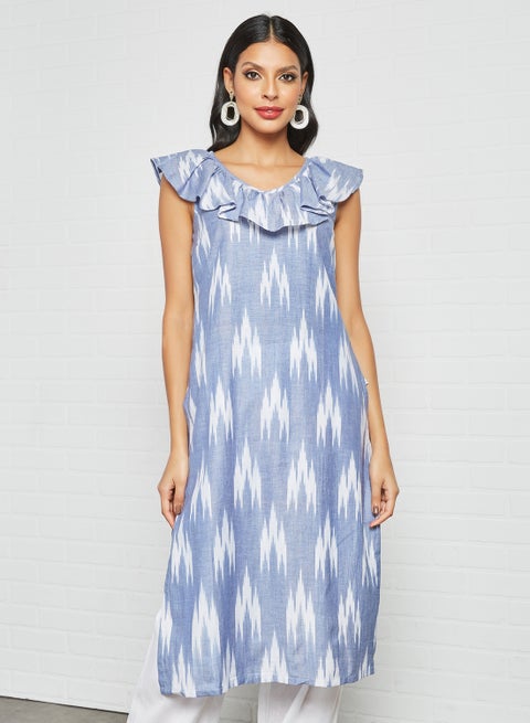 Ikat Print Kurta Blue