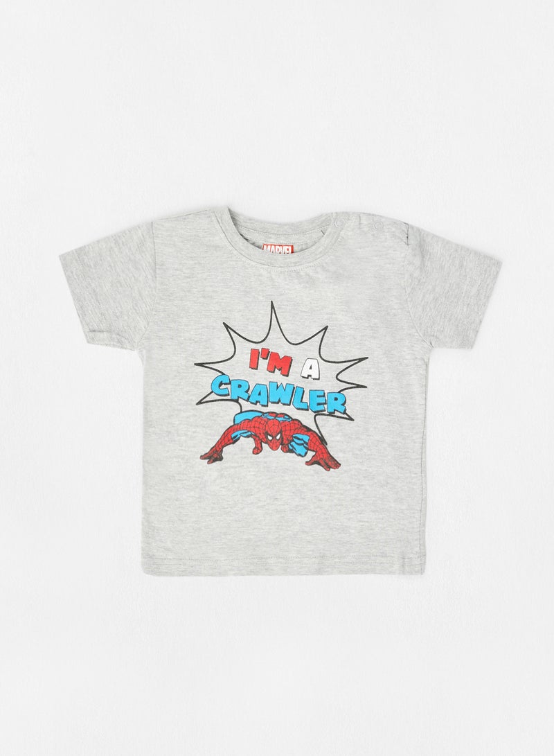 Zarafa Graphic Printed Crew Neck T-Shirt Grey Melange  - Image 1