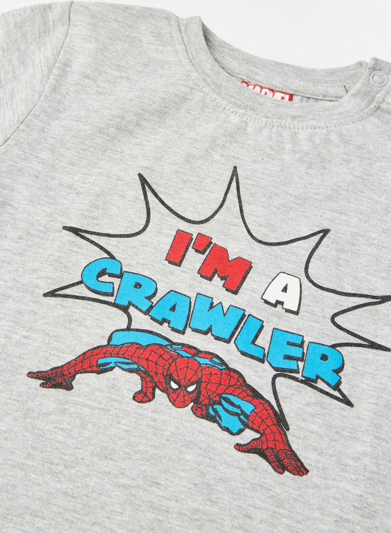 Zarafa Graphic Printed Crew Neck T-Shirt Grey Melange  - Image 3