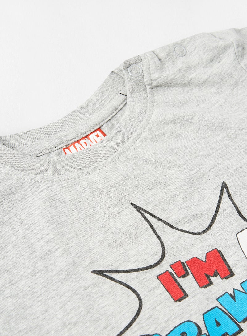 Zarafa Graphic Printed Crew Neck T-Shirt Grey Melange  - Image 4