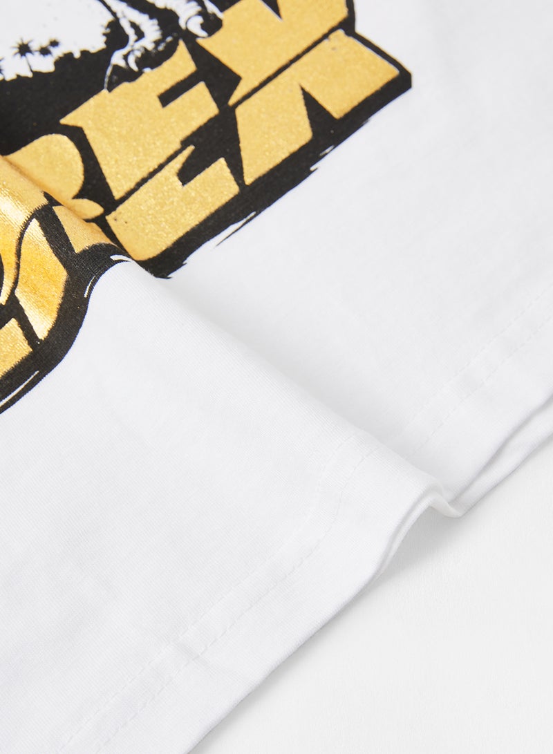 NEON Graphic Printed Crew Neck T-Shirt White/Black/Gold  - Image 4