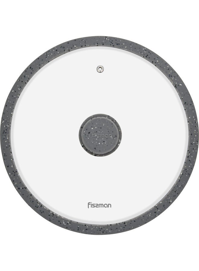 Fissman Glass Lid with Marbling Silicone rim Clear/Grey 26 x 6.5 x 26cm  - Image 2