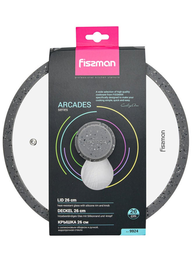 Fissman Glass Lid with Marbling Silicone rim Clear/Grey 26 x 6.5 x 26cm  - Image 3