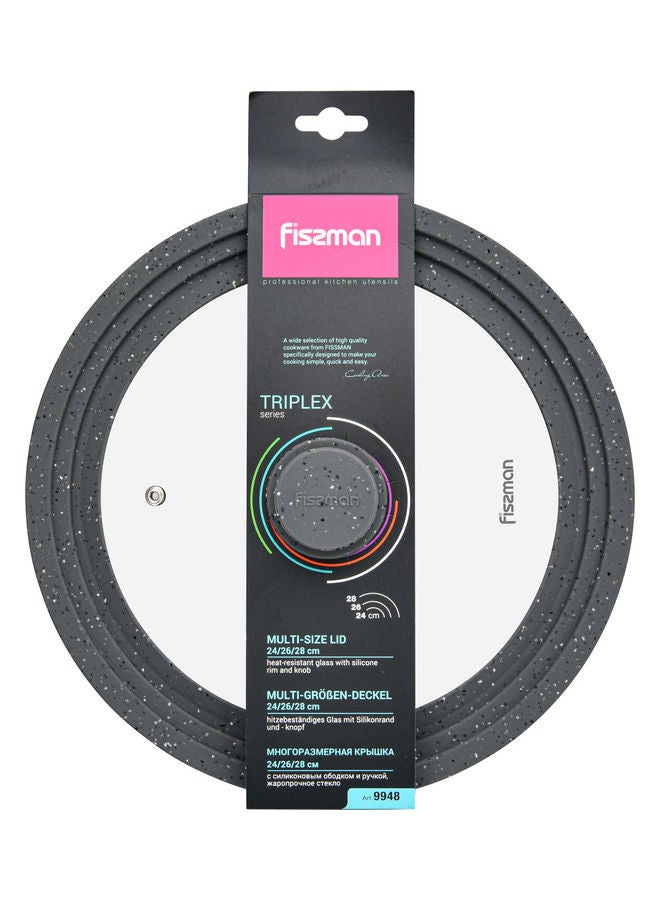 Fissman - Multi-Size Lid With Marble Silicone Rim 24/26/28cm Clear/Grey - Image 1