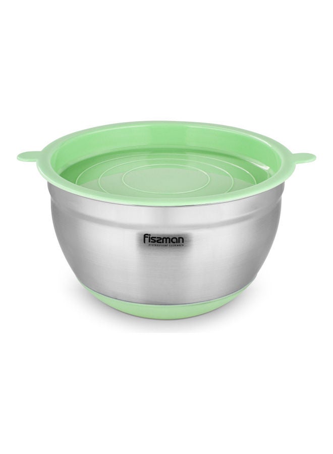 فيسمان وعاء خلط سعة 3 لترات من الفولاذ المقاوم للصدأ 18/10 (INOX 304) تصميم موفر للمساحة وقابل للتكديس مع قاعدة سيليكون غير قابلة للانزلاق وغطاء أخضر - Image 1