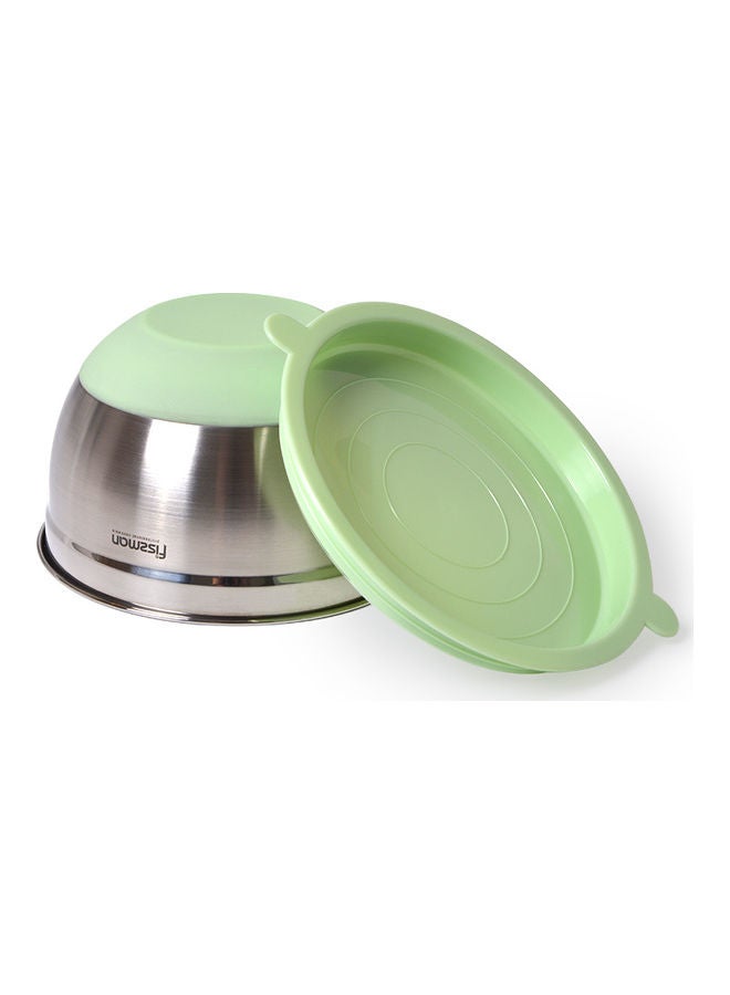 فيسمان وعاء خلط سعة 3 لترات من الفولاذ المقاوم للصدأ 18/10 (INOX 304) تصميم موفر للمساحة وقابل للتكديس مع قاعدة سيليكون غير قابلة للانزلاق وغطاء أخضر - Image 3