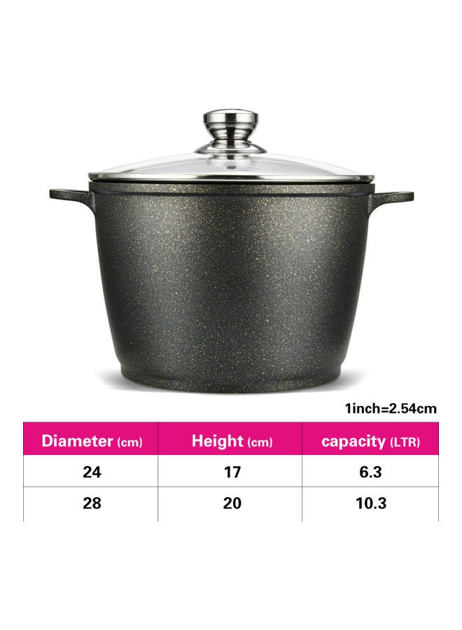 Fissman Aluminum With Non-Stick Coating Stockpot With Glass Lid & Induction Black/Clear/Silver 24x7cm - Image 2