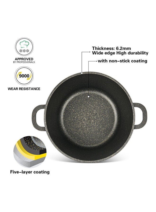 Fissman Aluminum With Non-Stick Coating Stockpot With Glass Lid & Induction Black/Clear/Silver 24x7cm - Image 3