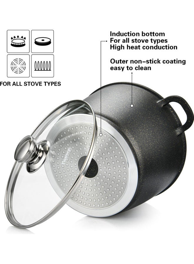 Fissman Aluminum With Non-Stick Coating Stockpot With Glass Lid & Induction Black/Clear/Silver 24x7cm - Image 4