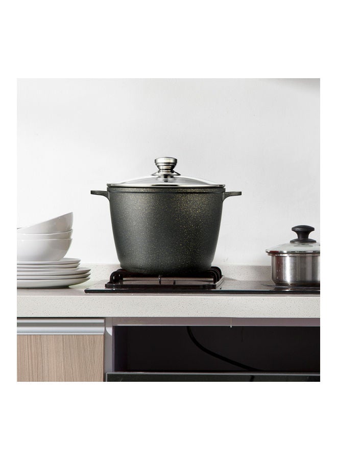 Fissman Aluminum With Non-Stick Coating Stockpot With Glass Lid & Induction Black/Clear/Silver 24x7cm - Image 5