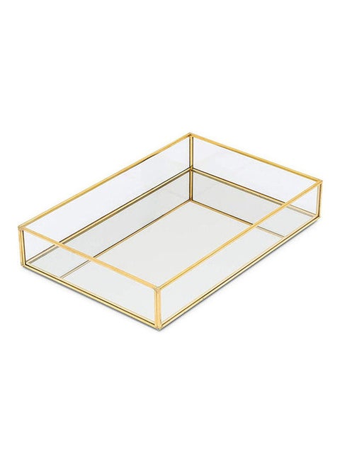 Metal And Glass Serving Tray Clear/Gold 25x18x4.5cm