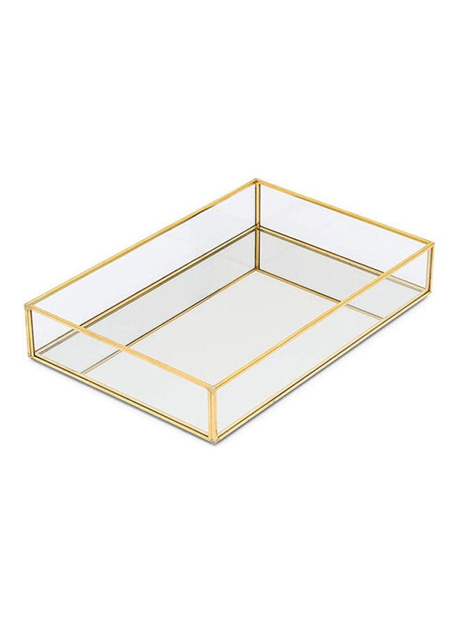 East Lady Metal And Glass Serving Tray Clear/Gold 25x18x4.5cm  - Image 1