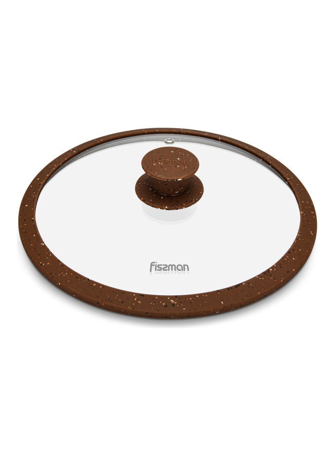 Fissman Glass Lid With Marble Silicone Rim Clear/Brown 24 x 6 x 24cm  - Image 1