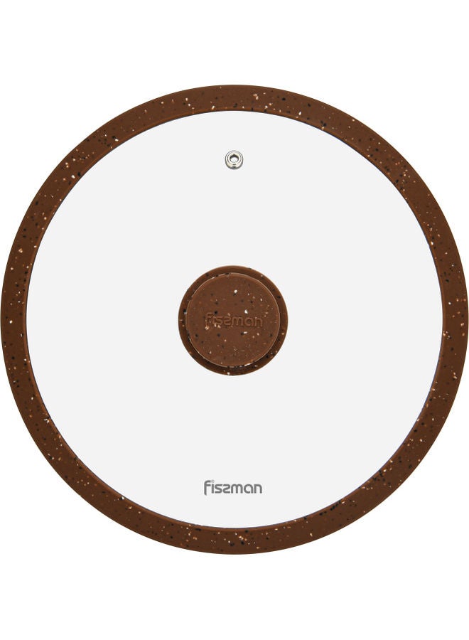 Fissman Glass Lid With Marble Silicone Rim Clear/Brown 24 x 6 x 24cm  - Image 3