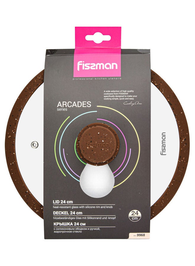 Fissman Glass Lid With Marble Silicone Rim Clear/Brown 24 x 6 x 24cm  - Image 4