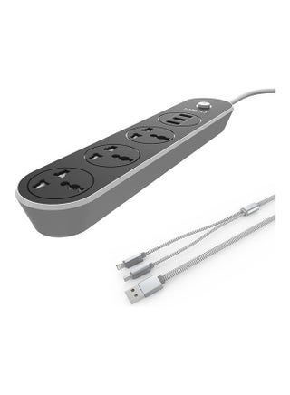 3-Power Socket with 3 USB Port and Data Sync Charging Cable Black 282.3 x 58.4 x 32.8mm - v1629977348/N50484325A_1