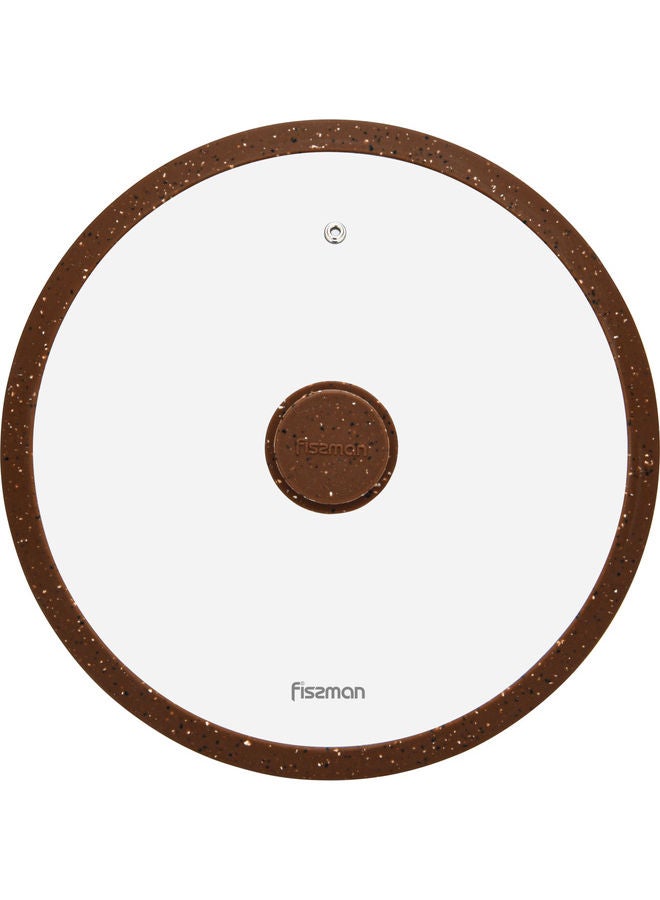 Fissman Glass Lid With Marble Silicone Rim For Casserole, Frying Pan And Stockpot Clear/Brown 28 x 6.5 x 28cm  - Image 2