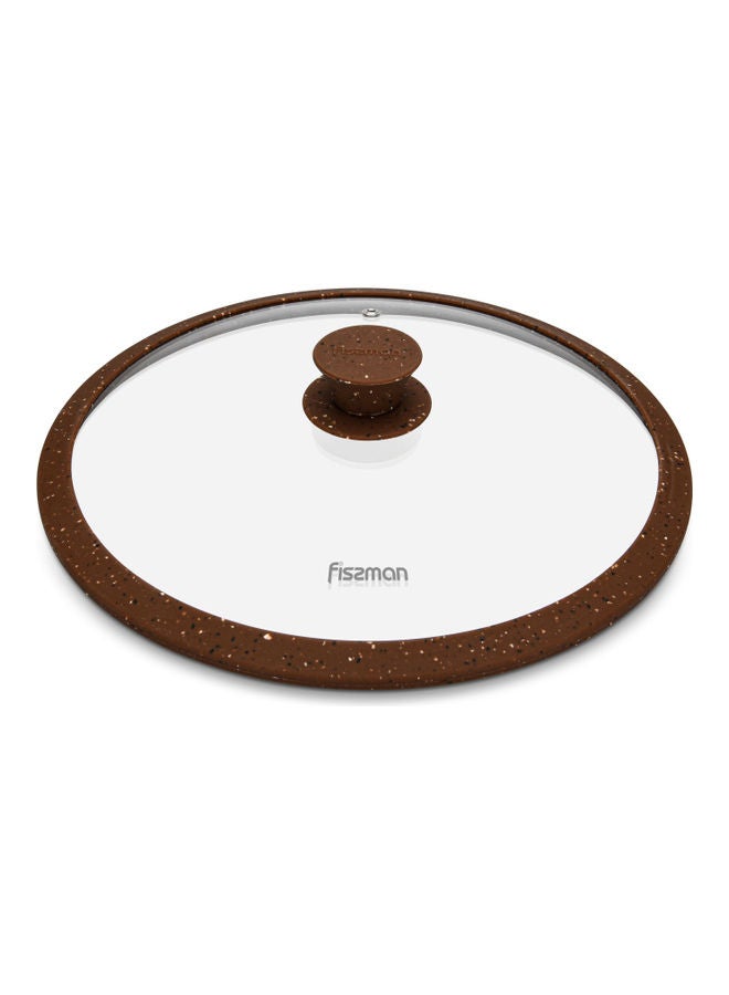 Fissman Glass Lid With Marble Silicone Rim For Casserole, Frying Pan And Stockpot Clear/Brown 28 x 6.5 x 28cm  - Image 4