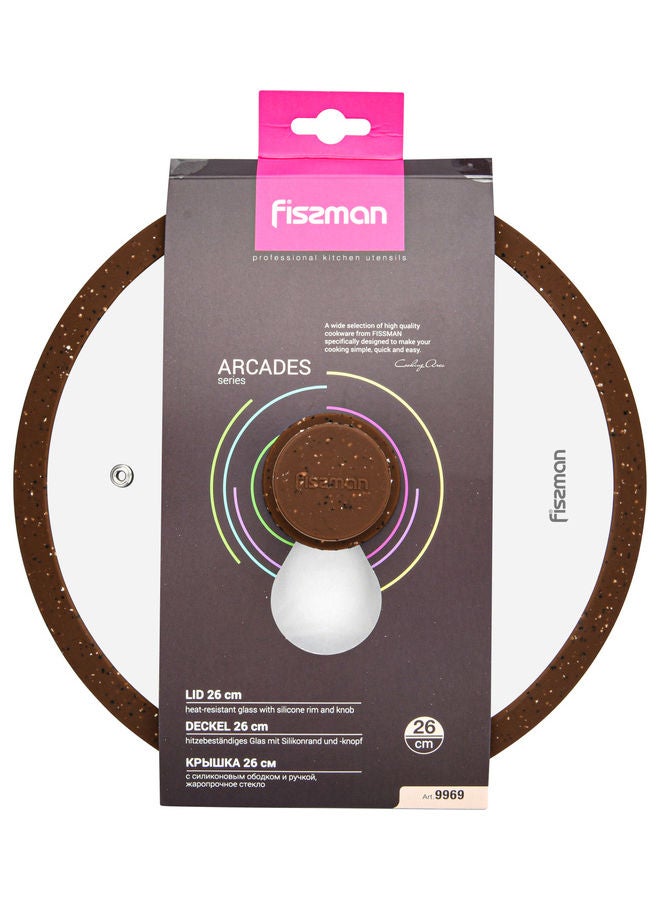 Fissman Glass Lid With Marble Silicone Rim For Casserole, Frying Pan And Stockpot Clear/Brown 26cm  - Image 4
