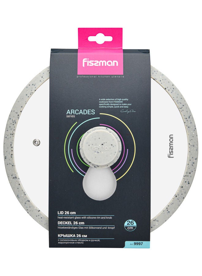 Fissman Arcades Series Glass Lid With Marble Silicone Rim For Casserole, Frying Pan And Stockpot Clear/Grey 26cm  - Image 3