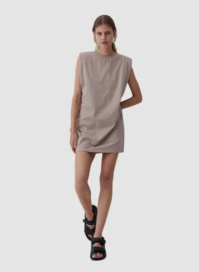 Reserved Padded Shoulder Mini Dress Light Brown