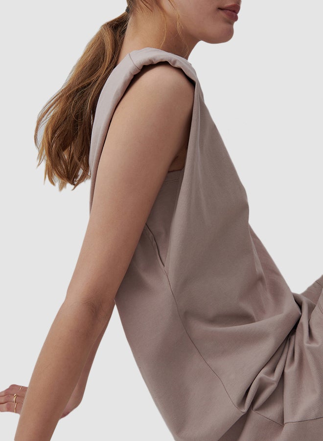 Reserved - Padded Shoulder Mini Dress Light Brown - Image 1