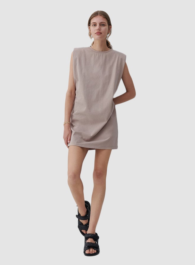 Reserved - Padded Shoulder Mini Dress Light Brown - Image 1