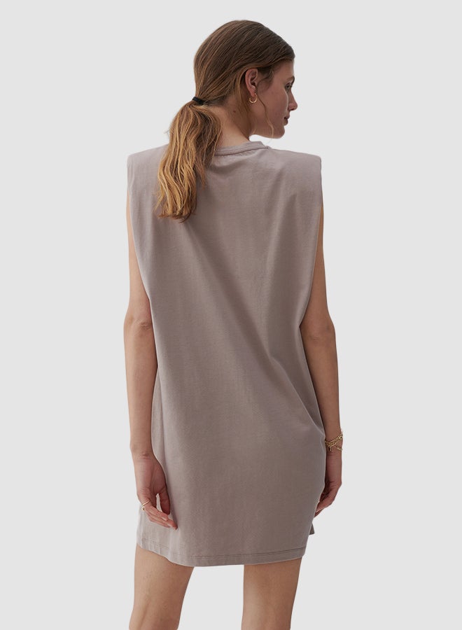 Reserved - Padded Shoulder Mini Dress Light Brown - Image 1