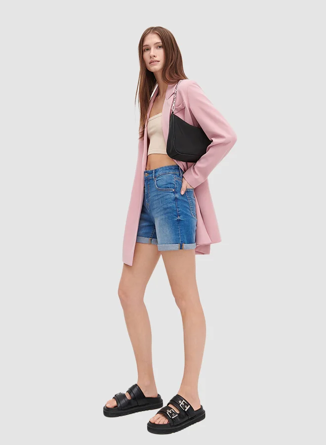 Reserved Rolled-up Hem Shorts Blue