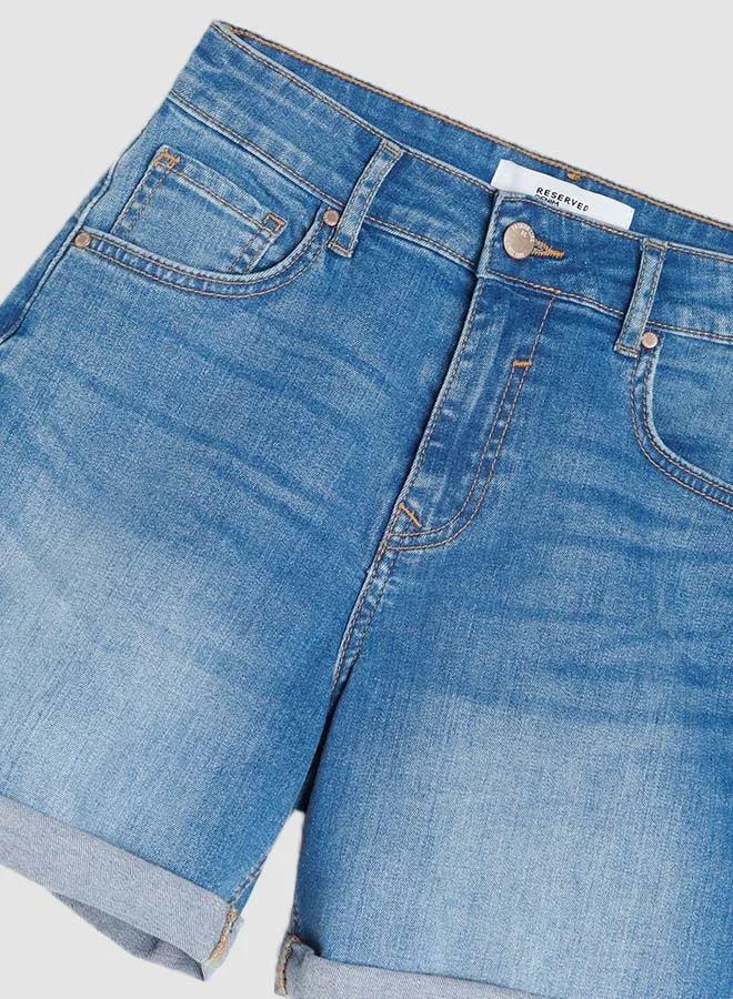 Reserved Rolled-up Hem Shorts Blue